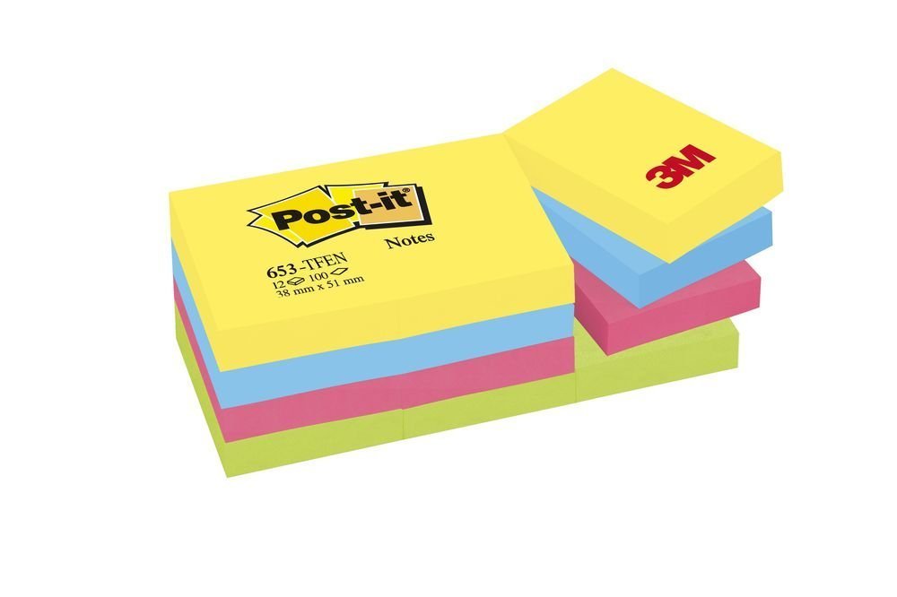 3M Post-it samolepicí bločky 653, velikost 38x51 mm,  12 bločků po 100 lístků