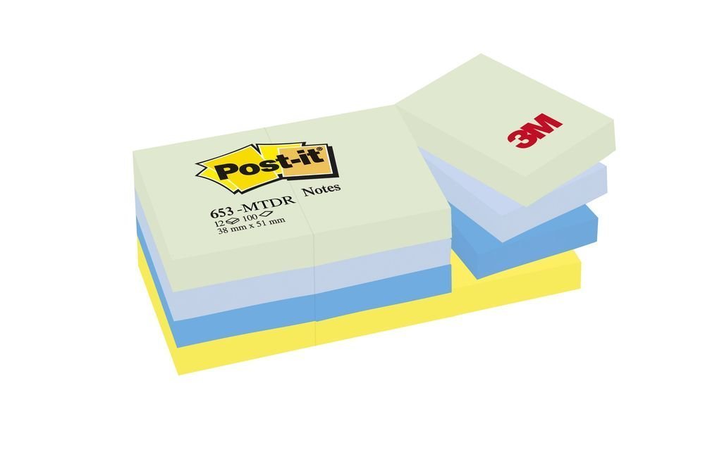 3M™Post-it samolepicí bločky 653, velikost 38 x 51 mm,  12 bločků po 100 lístků