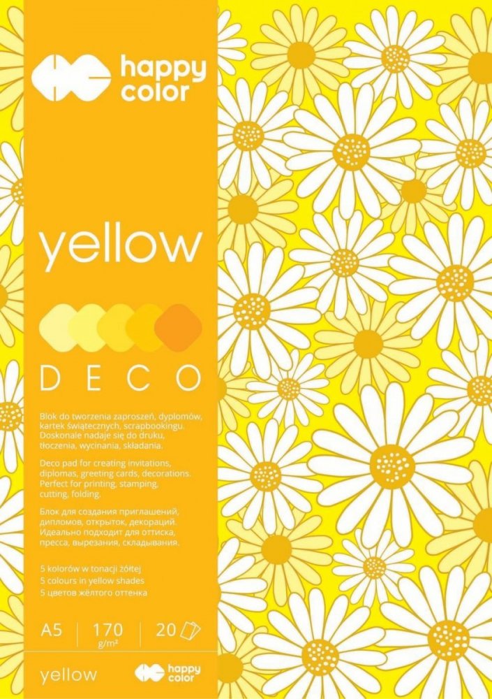 Blok Deco Yellow A5, 170g, 20 listov, 5 farieb – žlté odtiene