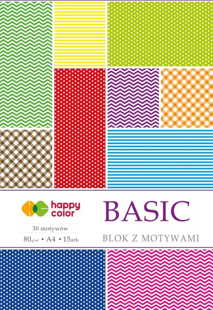 Blok so vzorovanými papiermi BASIC, 80g/m2, A4, 15 listov, 30 vzorov