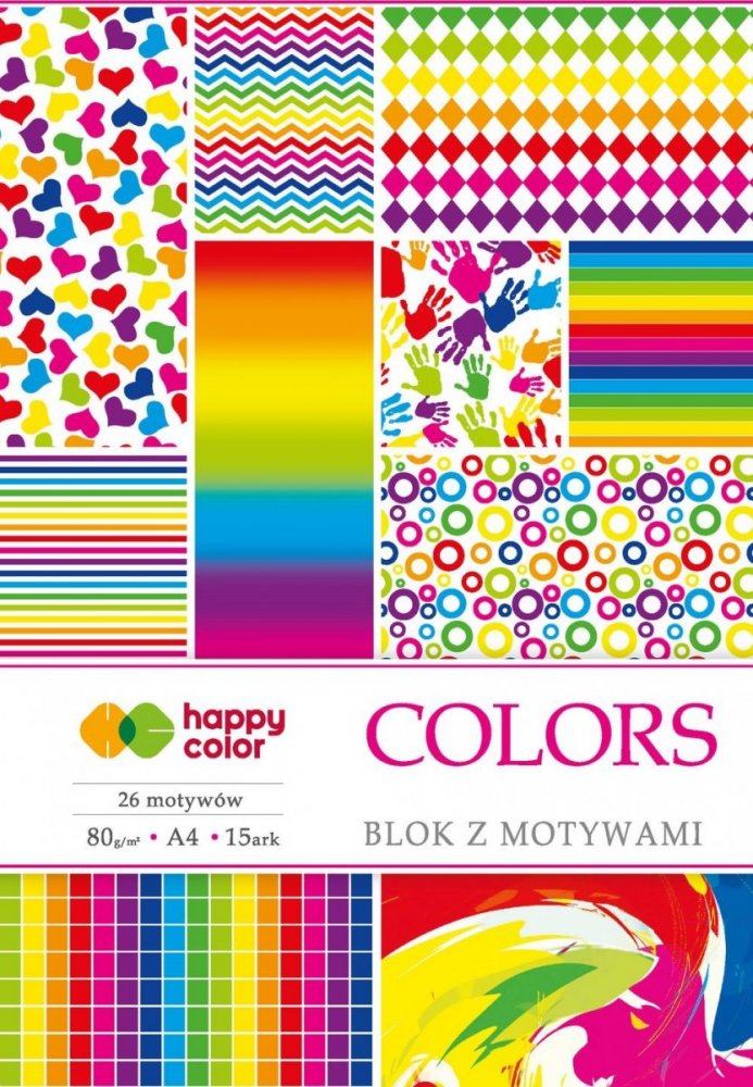 Blok so vzorovanými papiermi COLORS, 80g/m2, A4, 15 listov, 27 vzorov