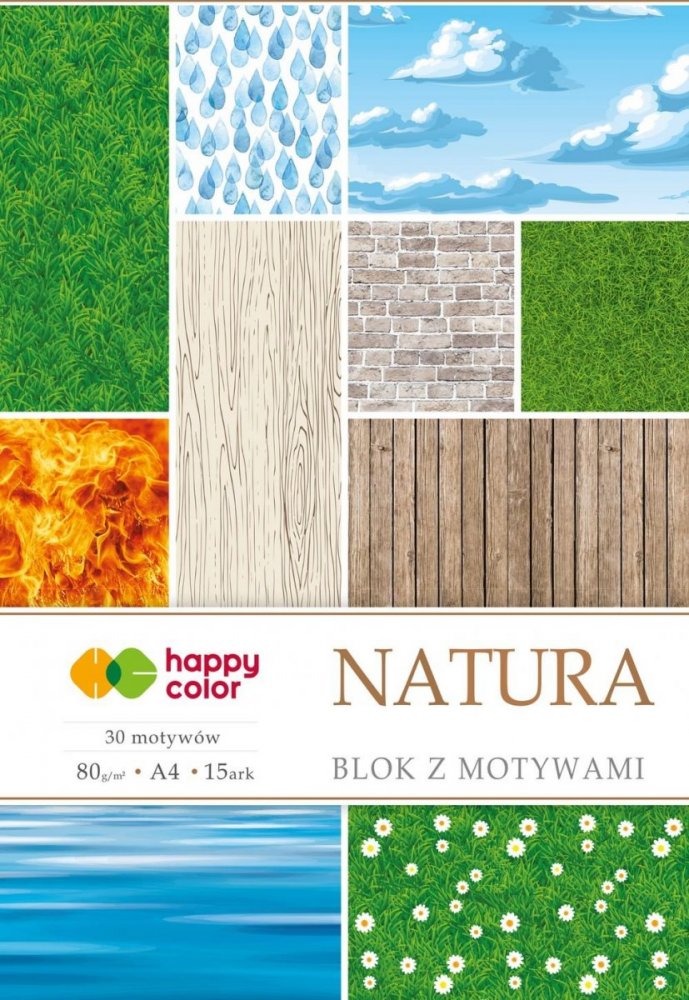 Blok so vzorovanými papiermi NATURA, 80g/m2, A4, 15 listov, 30 vzorov